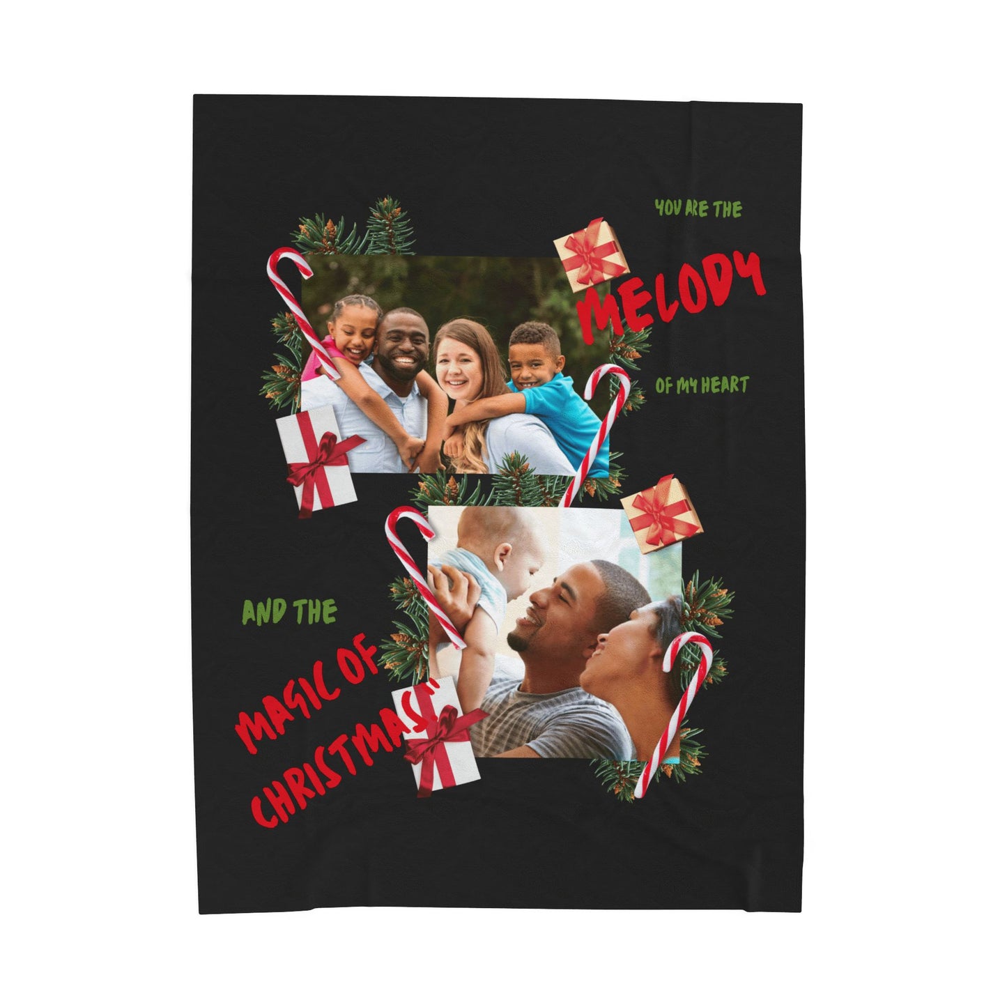 Personalized Christmas Photo Plush Blanket  “You Are the Melody of My Heart” Holiday Throw