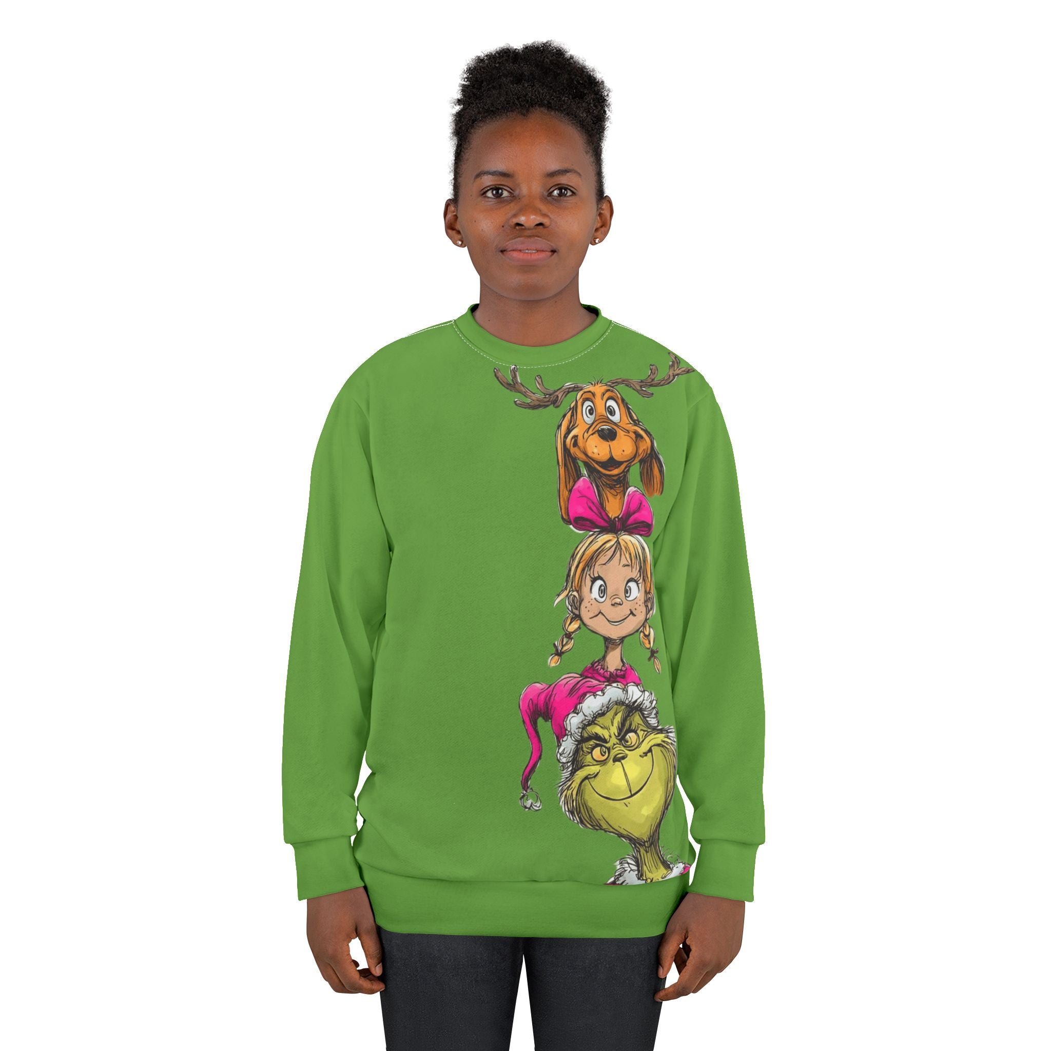 Grinch Family Stack Sweatshirt  Funny Holiday Christmas Crewneck