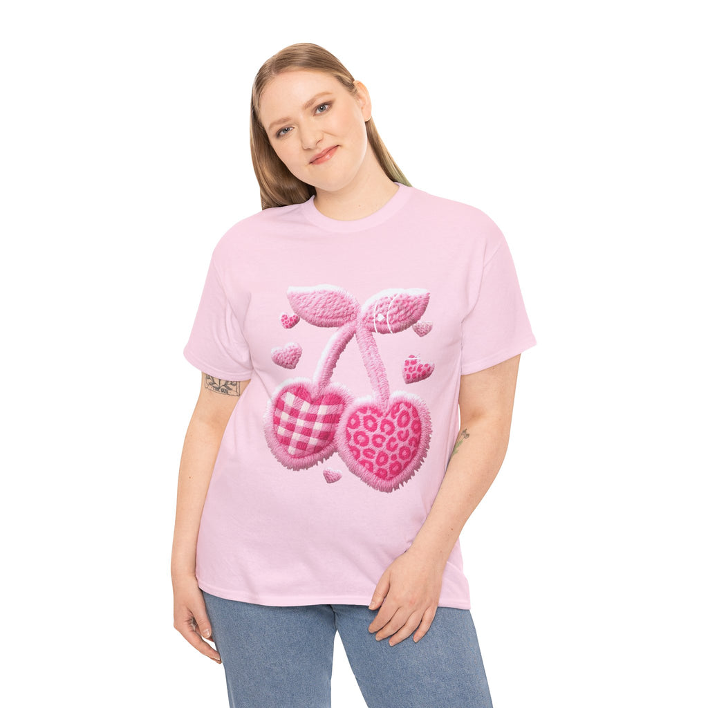 Pink Heart Cherries Tee  LOVE Graphic Valentine T-Shirt