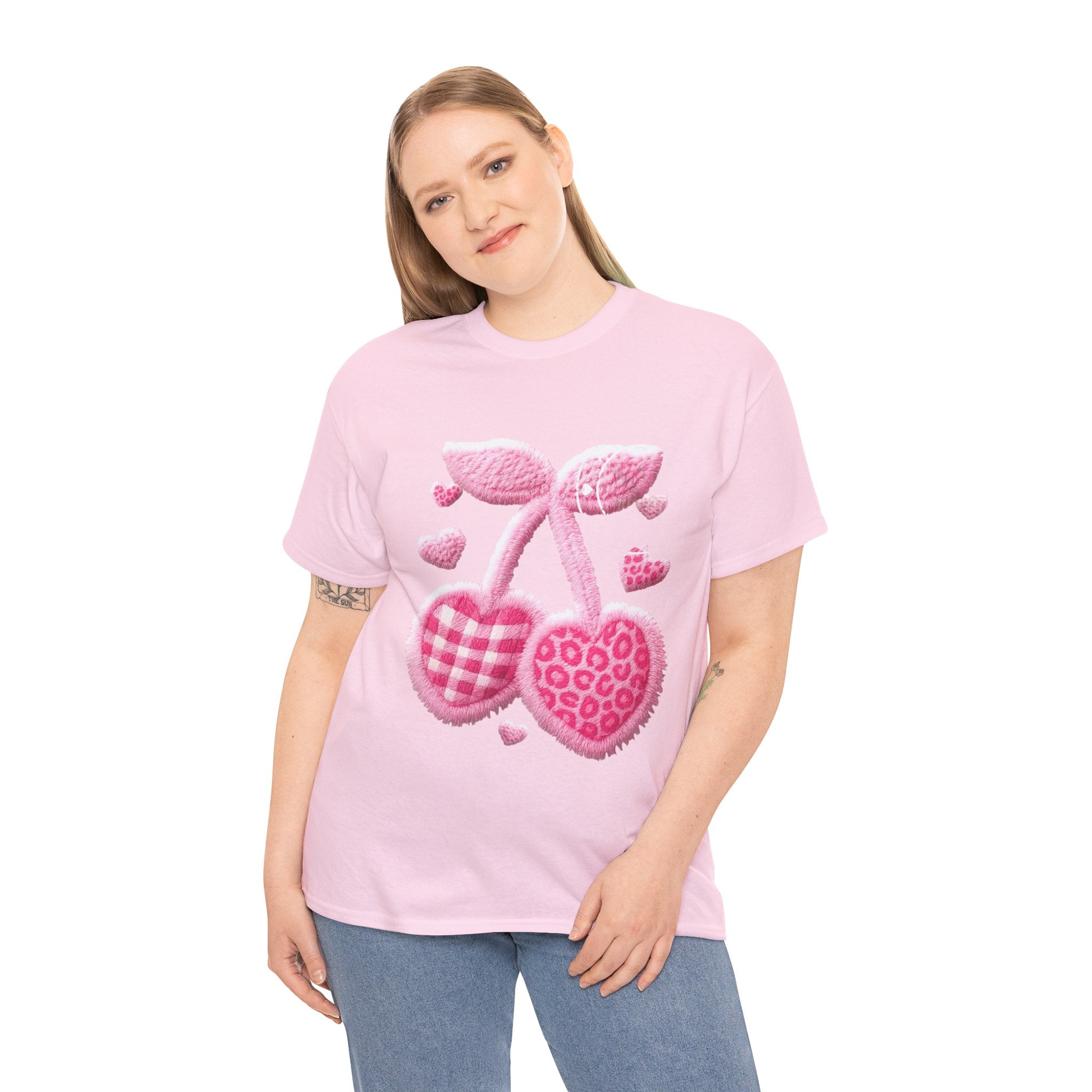 Pink Heart Cherries Tee  LOVE Graphic Valentine T-Shirt