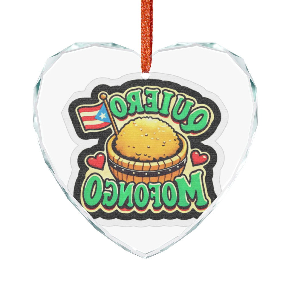 Crystal Heart Ornament — “Quiero Mofongo” Puerto Rican Food Holiday Decor