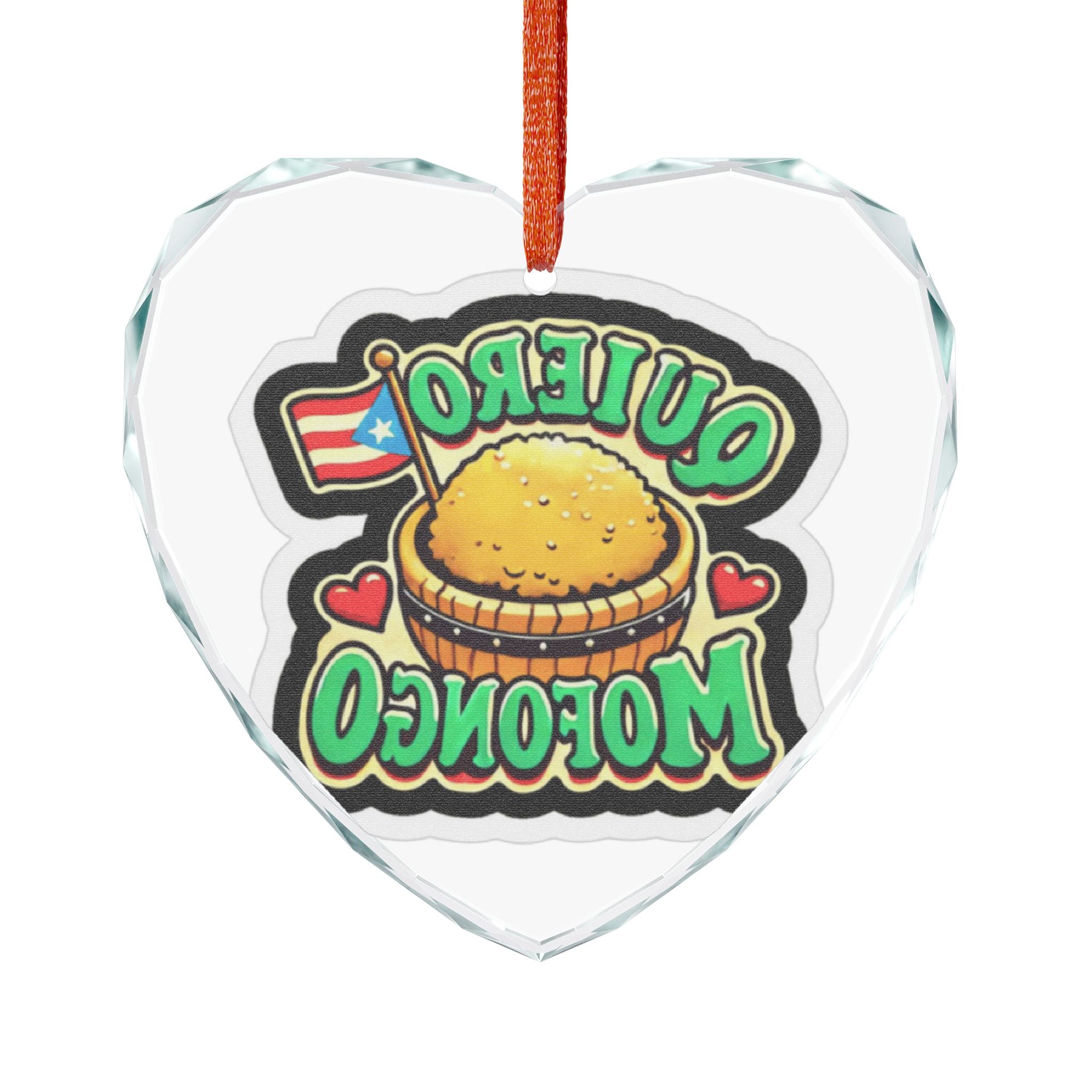 Crystal Heart Ornament — “Quiero Mofongo” Puerto Rican Food Holiday Decor