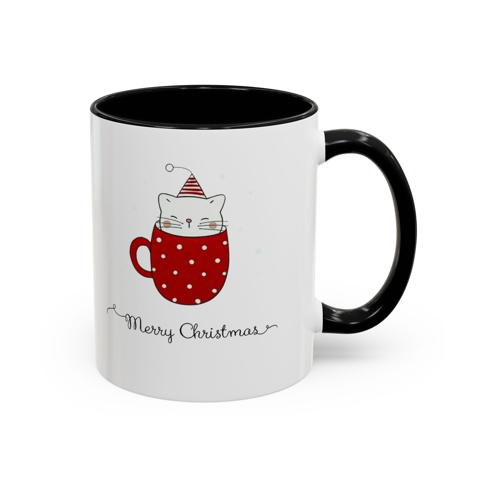 Christmas Cat Accent Mug "Merry Christmas" Polka Dot Holiday Coffee Cup Christmas Mugs Collection!