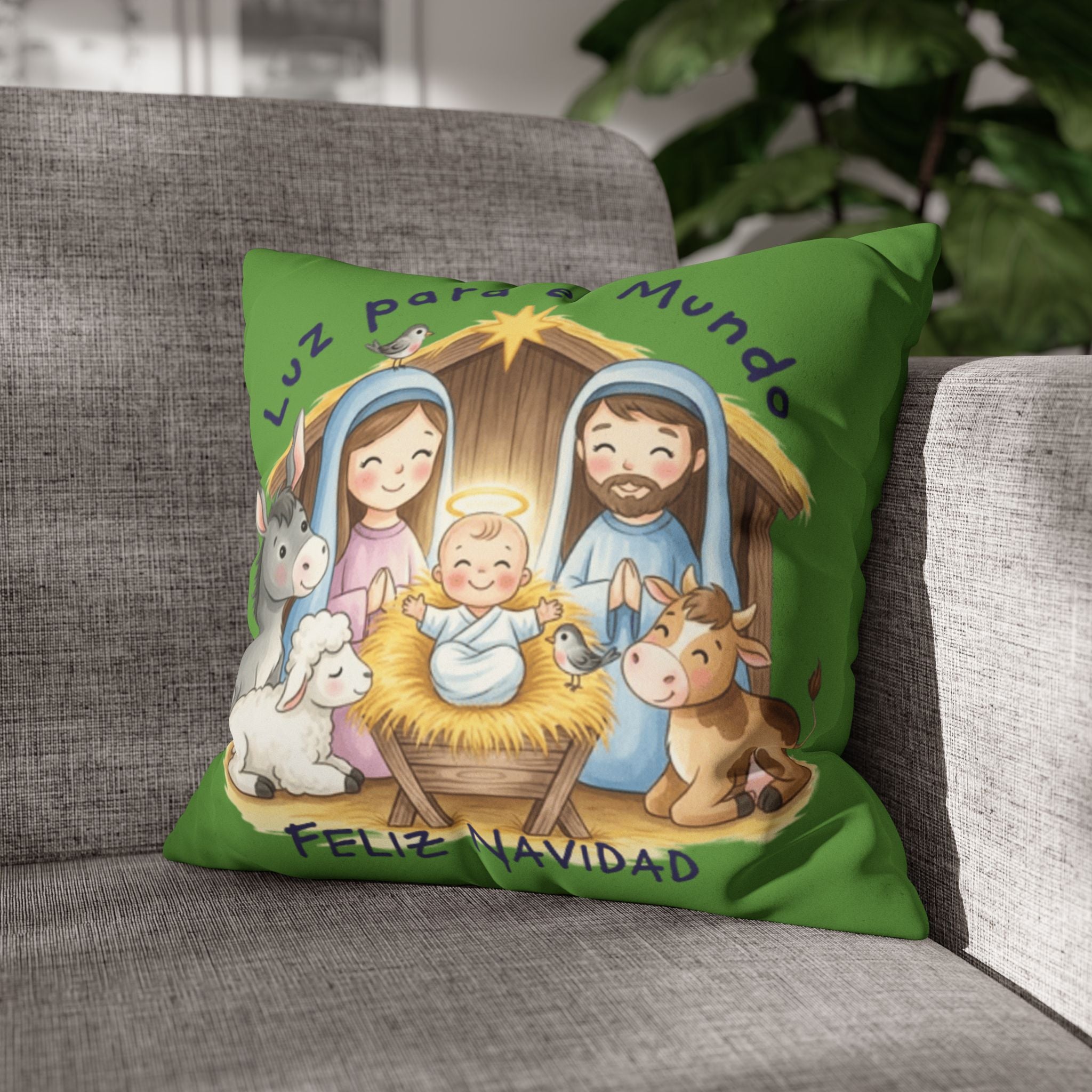 Nativity Pillowcase - "Luz para el Mundo" Feliz Navidad Christmas Throw Cover Puerto Rico Culture Pillow