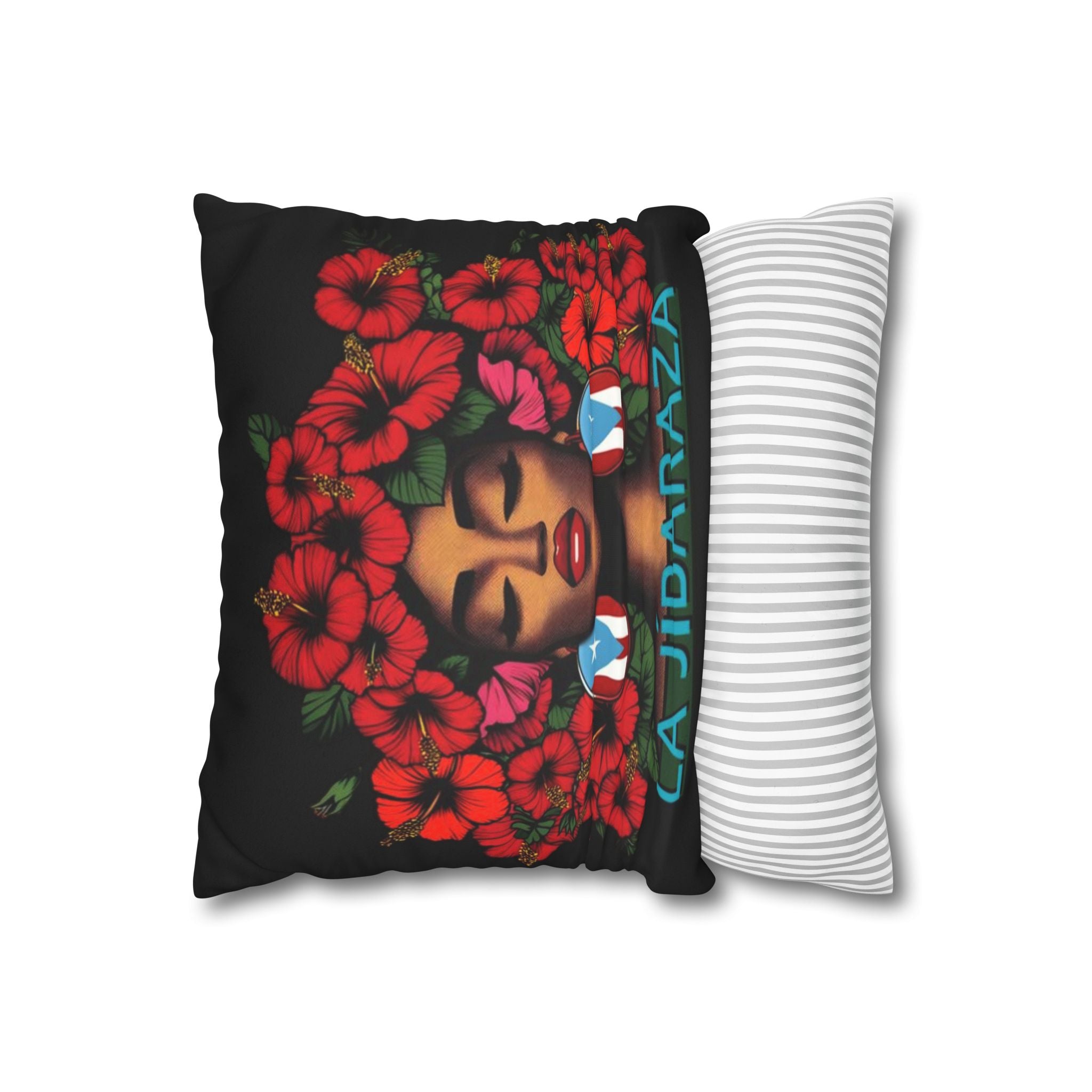 La Jíbara Pillowcase – Puerto Rican Floral Hair Art Square Pillow  Puerto Rico Culture Pillow