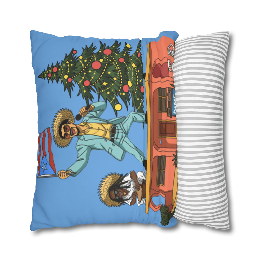 Holiday Vibes Pillow — Festive Duo Singing on Rooftop Christmas Throw Pillow Puerto Rico Culture Pillow