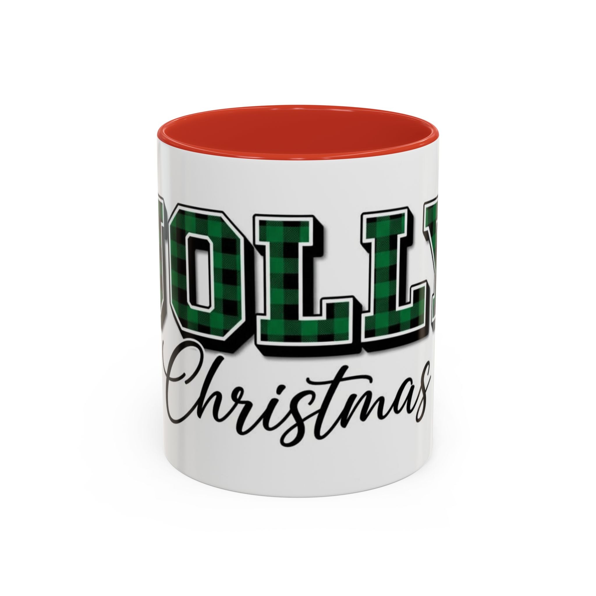 Holly Christmas Accent Coffee Mug — Green Plaid Holiday Gift (11/15oz)