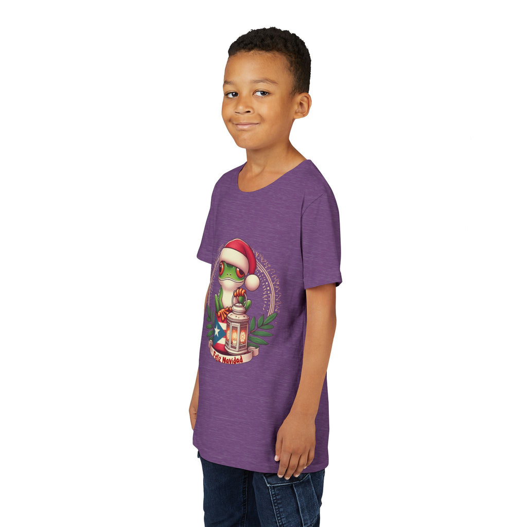 Kids Tee Cute Frog with Puerto Rican Flag & Lantern (Feliz Navidad)