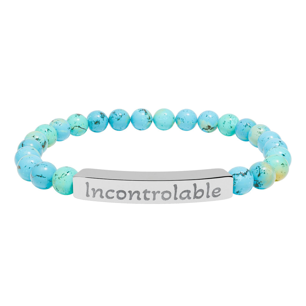 Engraved Natural Stone Stretch Bracelet — 'Incontrolable' Bar Beaded Bracelet