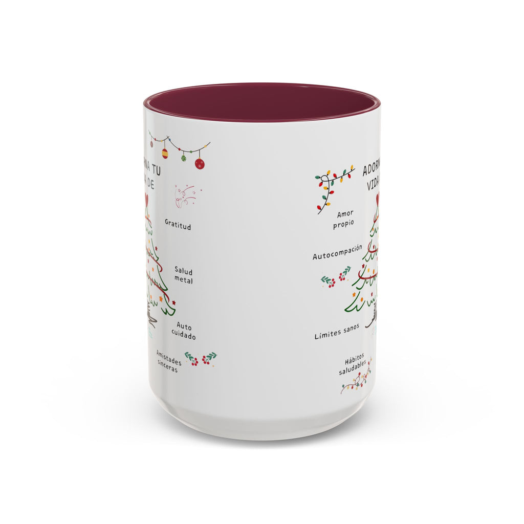 Mug — 'Adorna Tu Vida' Christmas Tree Spanish Holiday Coffee Mug (11oz/15oz)
