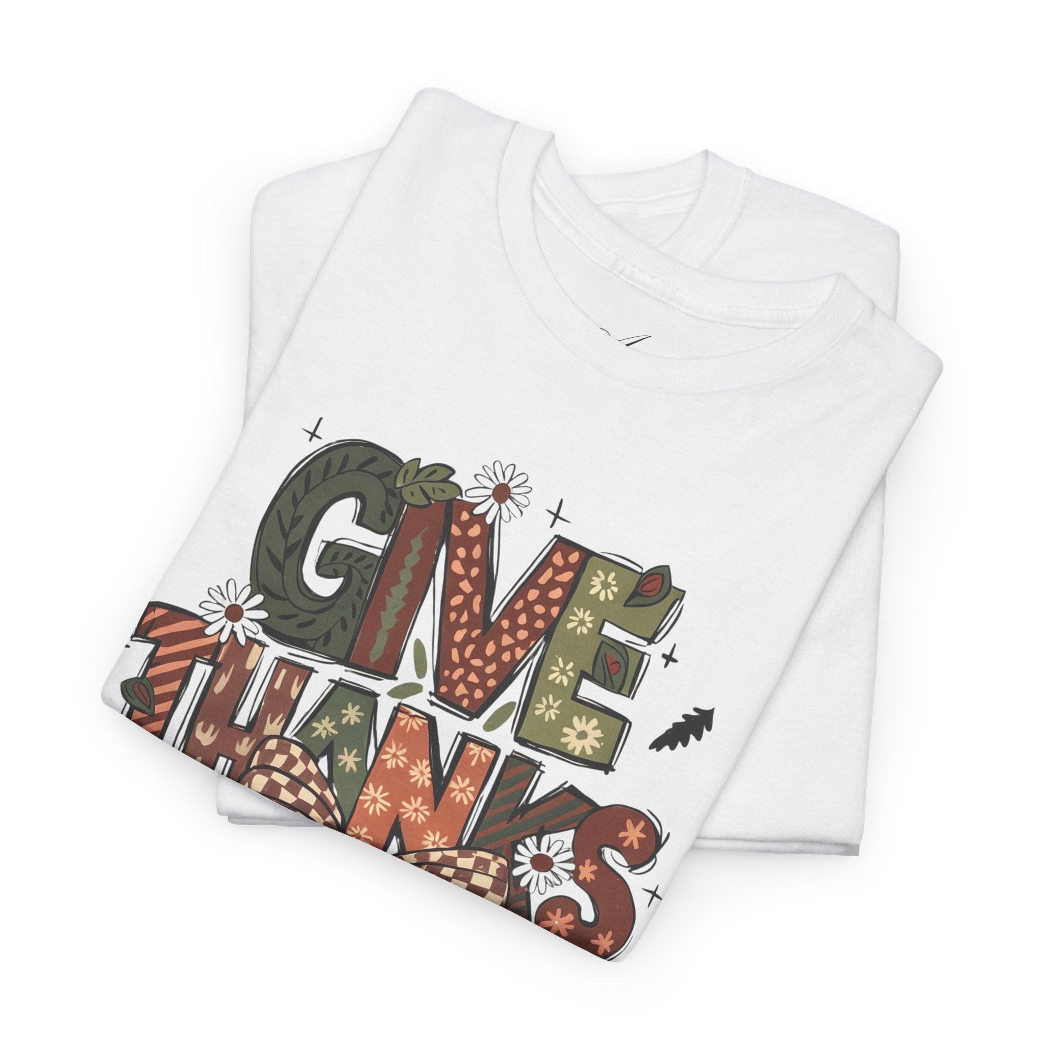 Give Thanks Tee Thanksgiving Graphic T-Shirt with Rustic Bow Design
