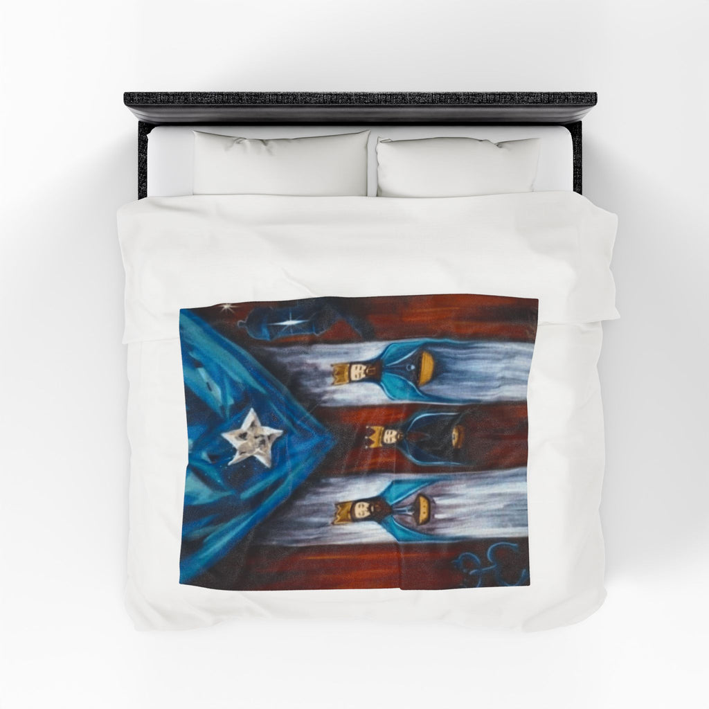 Three Kings Velveteen Plush Blanket — Nativity Magi Christmas Throw Navidad Boricua Christmas Blanket