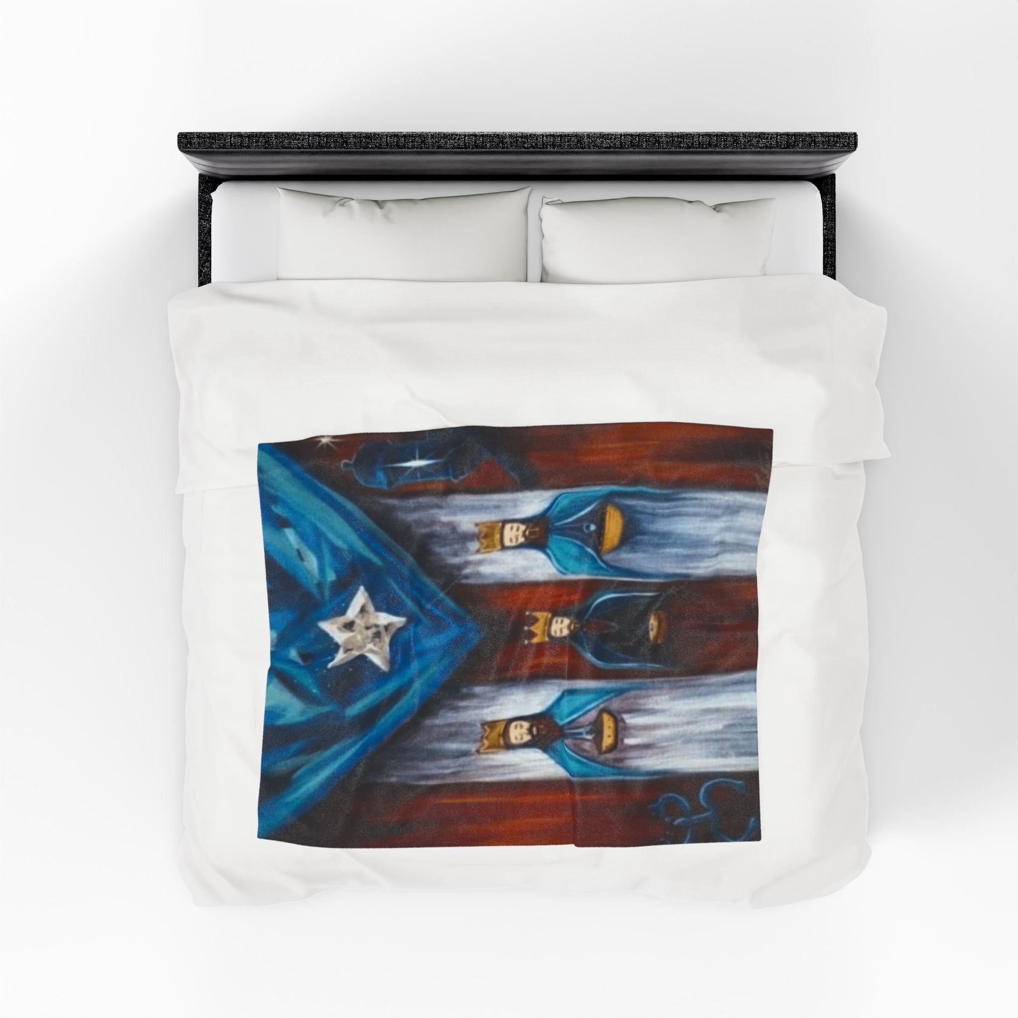 Three Kings Velveteen Plush Blanket — Nativity Magi Christmas Throw Navidad Boricua Christmas Blanket
