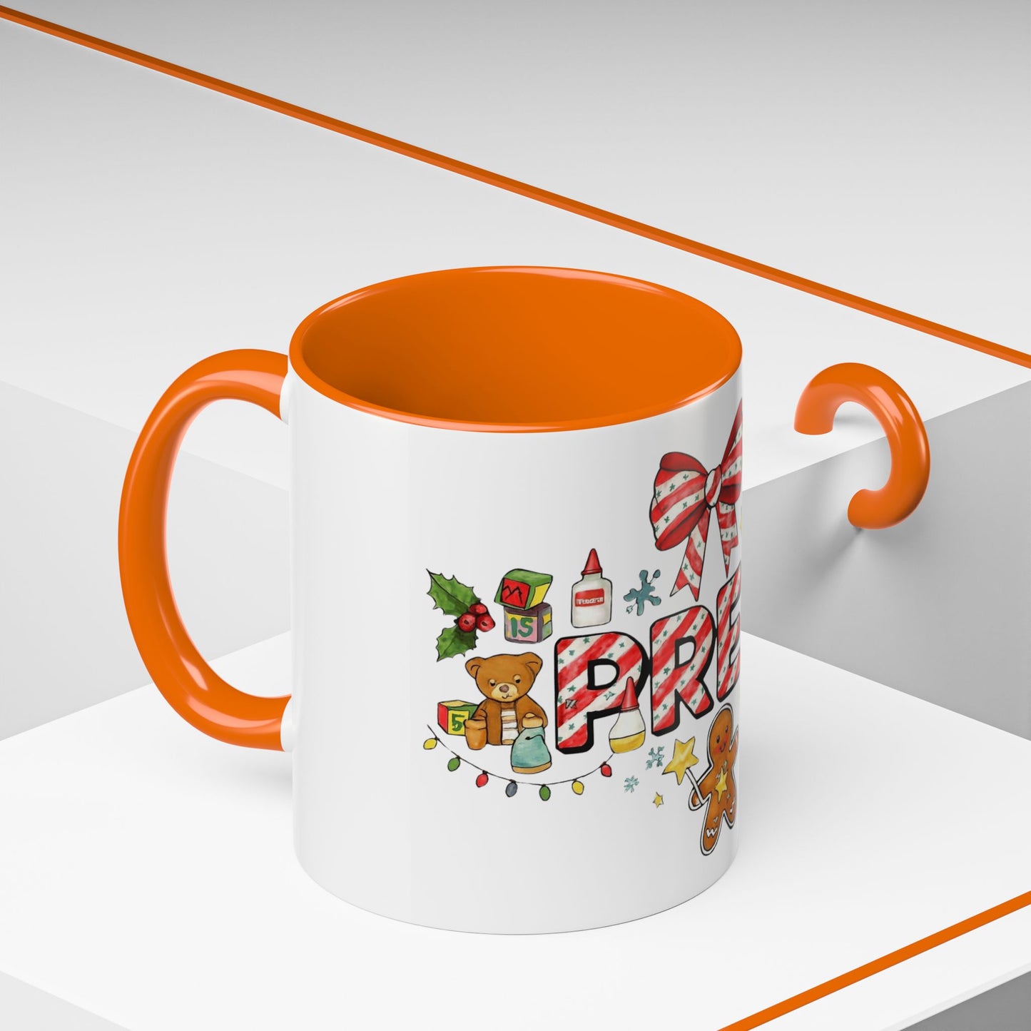 Holiday Teacher Coffee Mug 'PRE-K' Festive Gingerbread & Candy Cane Design (11/15oz) School Staff Christmas Mug Collection