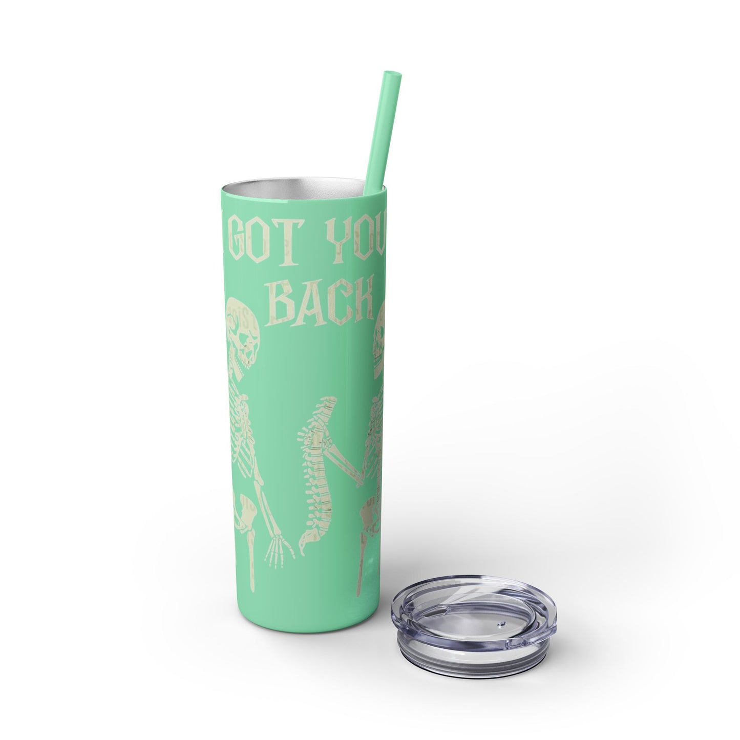 Halloween Skeleton-Themed Tumbler, Got Your Back Drinkware, I Got Your Back Skinny Tumbler, Cute Gifts for Halloween, Fun Vibes for Parties