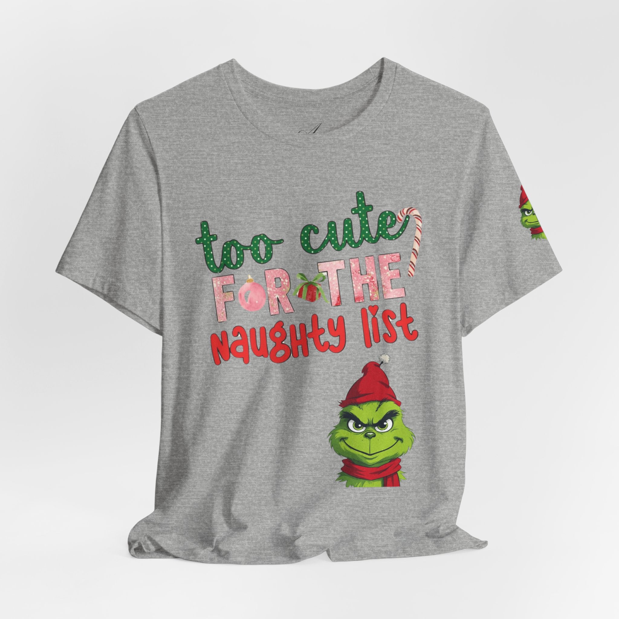 Christmas T-Shirts and Sweatshirts Collection Cute Grinch Holiday Tee 'Too Cute for the Naughty List' Unisex Jersey T-Shirt