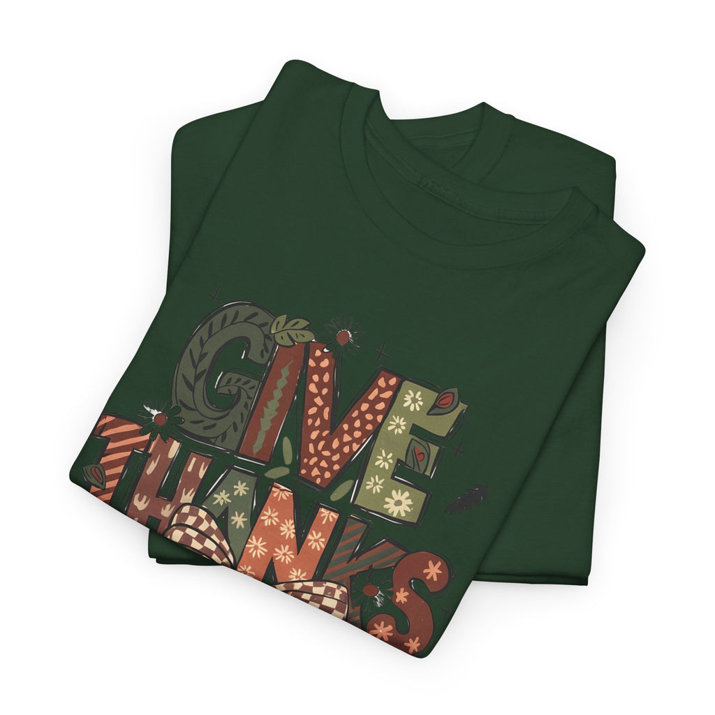 Give Thanks Tee Thanksgiving Graphic T-Shirt with Rustic Bow Design