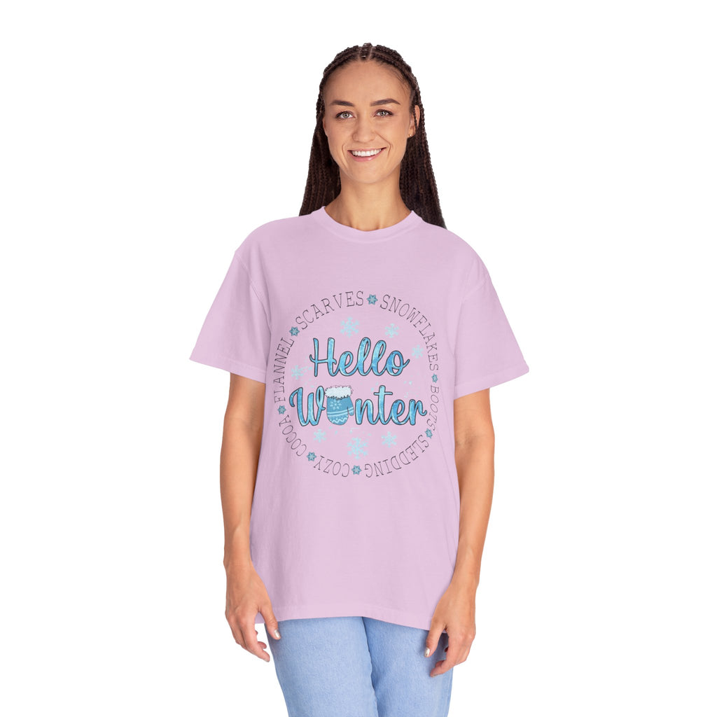 Hello Winter T‑Shirt  Cozy Snowflake Holiday Tee Christmas T-Shirts and Sweatshirts Collection