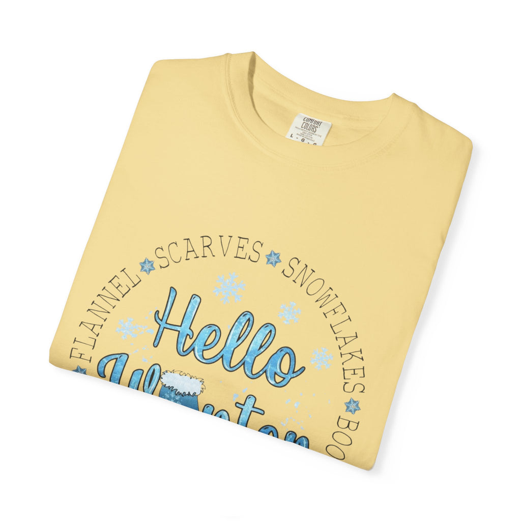 Hello Winter T‑Shirt  Cozy Snowflake Holiday Tee Christmas T-Shirts and Sweatshirts Collection