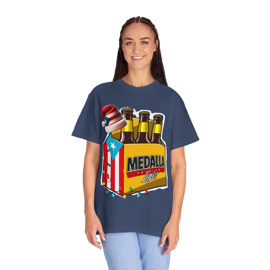 Medalla Light Beer T-Shirt  Navidad Boricua Holiday Tee Puerto Rico’s Navidades