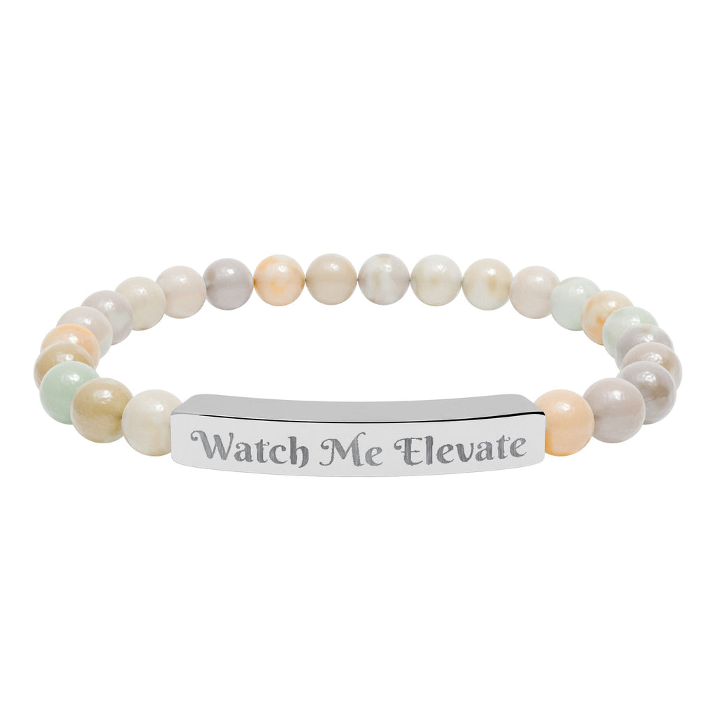 Watch M e Elevate Engraved Natural Stone Stretch Bar Bracelet – Custom Message Beaded Bracelet