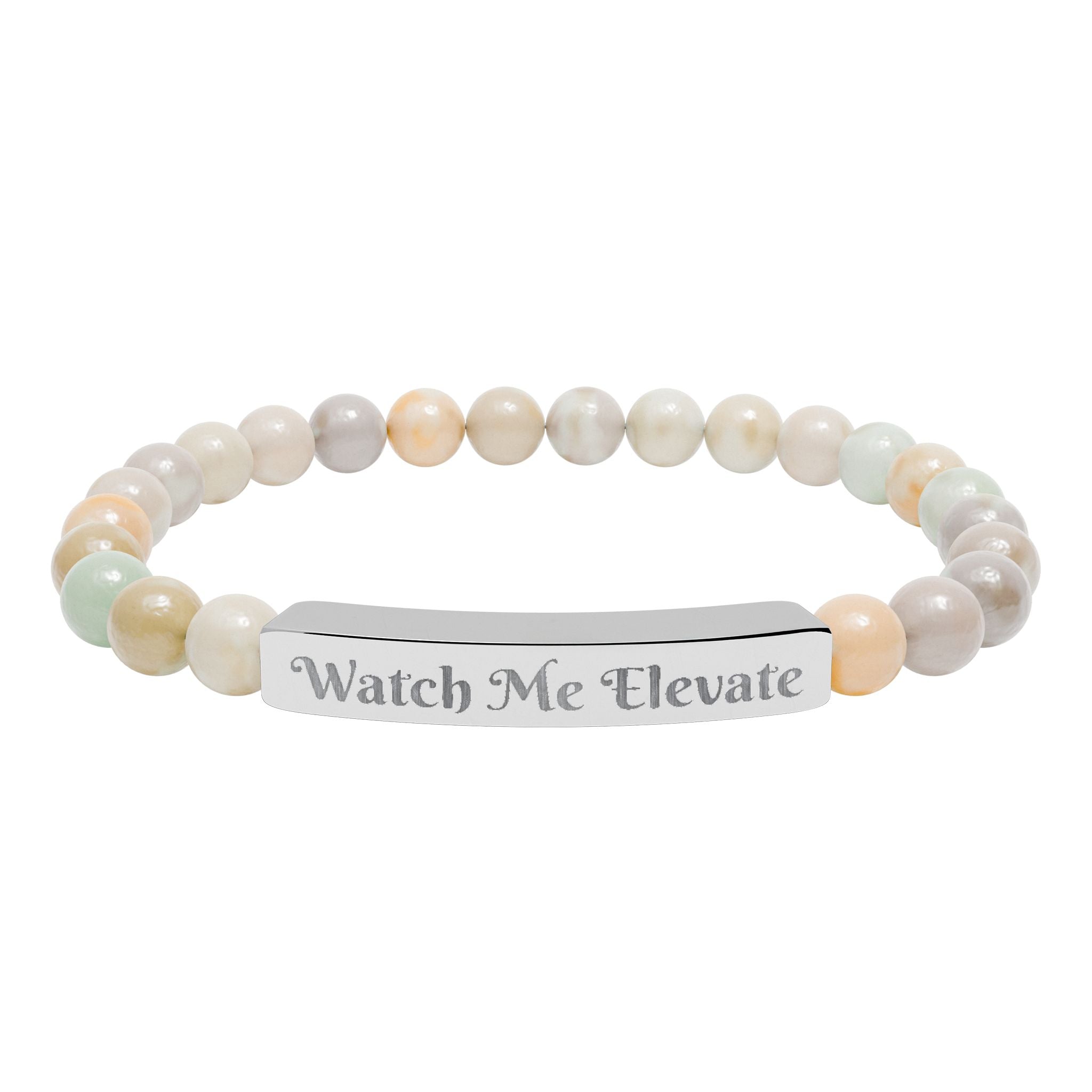 Watch M e Elevate Engraved Natural Stone Stretch Bar Bracelet – Custom Message Beaded Bracelet