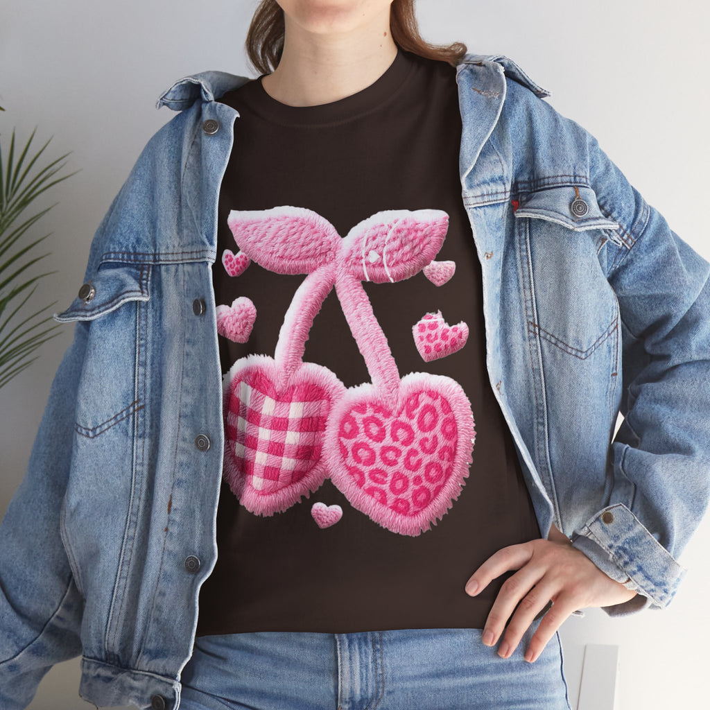 Pink Heart Cherries Tee  LOVE Graphic Valentine T-Shirt