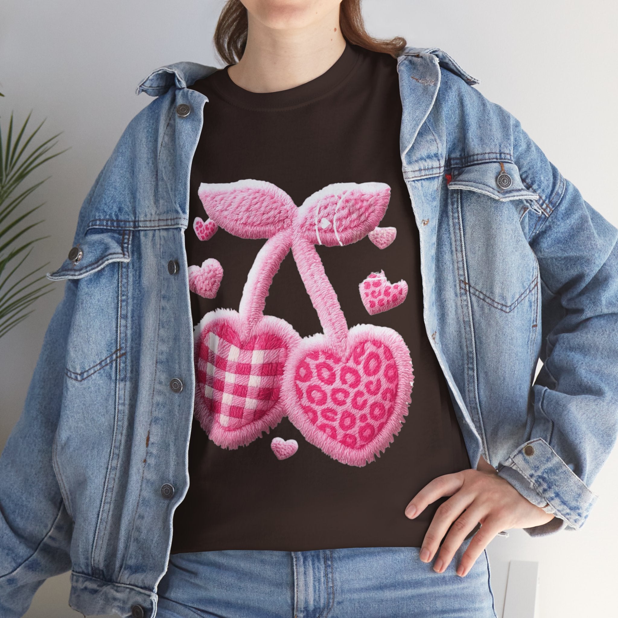 Pink Heart Cherries Tee  LOVE Graphic Valentine T-Shirt