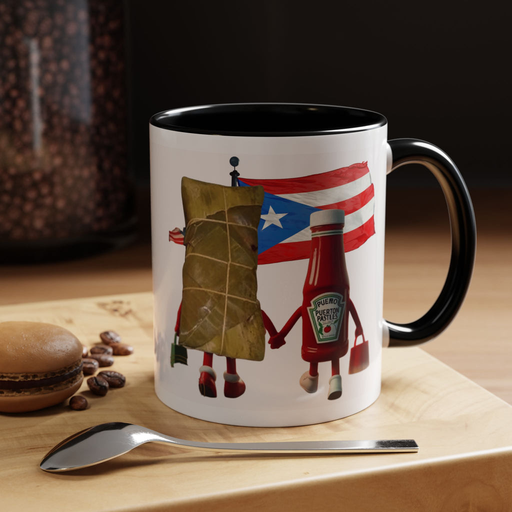 Puerto Rican Flag Ketchup & Pasteles Coffee Mug — Funny Food Friends Accent Mug (11/15oz)