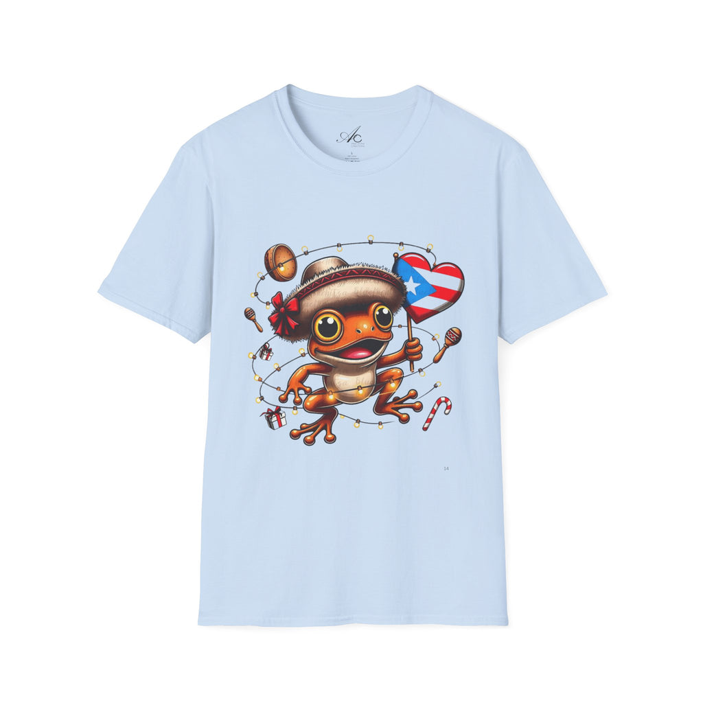 Puerto Rico Frog Holiday T-Shirt  Cute Coquí with Flag Heart (Christmas) Puerto Rico Navidades
