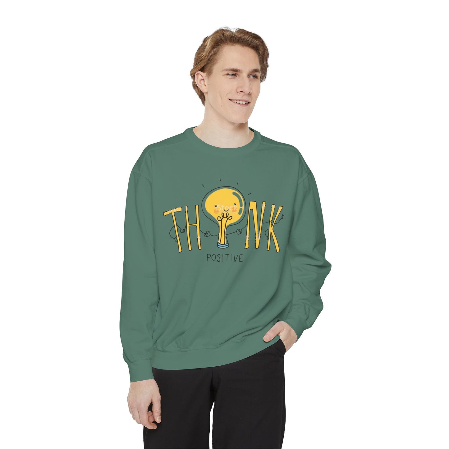Think Positive Sweatshirt  Cute Lightbulb Graphic Positive Vibes Crewneck