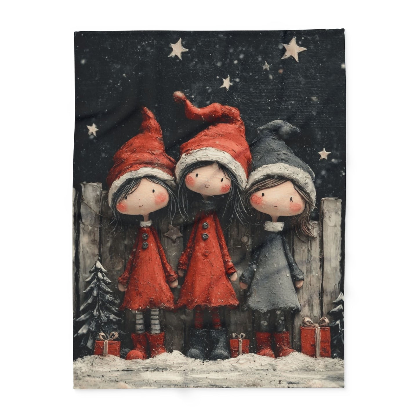 Holiday Girls Fleece Blanket — Cute Christmas Elf Trio Winter Throw