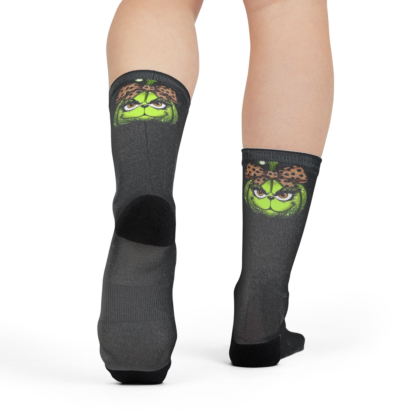 New Christmas Sock Collection! Green Pumpkin Witch Jack-O'-Lantern Crew Socks