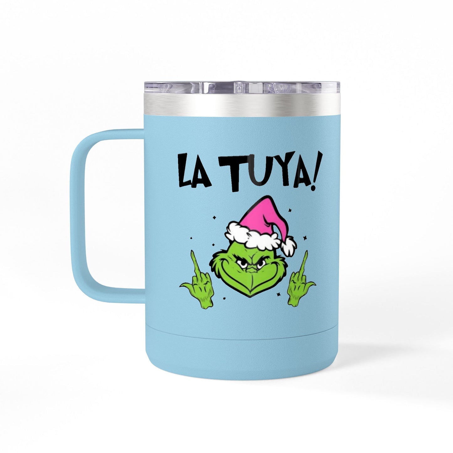 Holiday Grinch Coffee Mug Tumbler - 15oz Vaso / Taza de Acero Inoxidable – Diseño Navideño