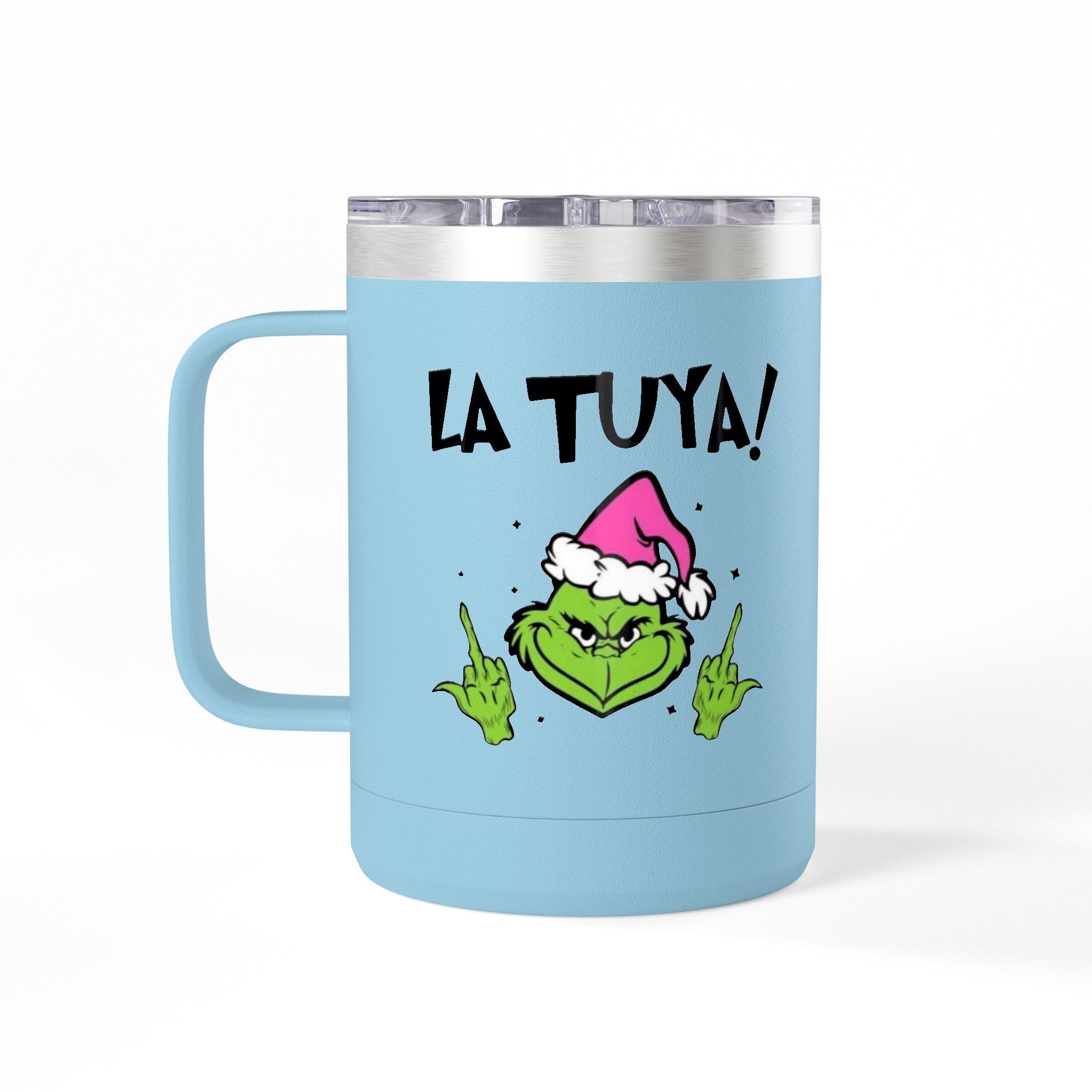 Holiday Grinch Coffee Mug Tumbler - 15oz Vaso / Taza de Acero Inoxidable – Diseño Navideño