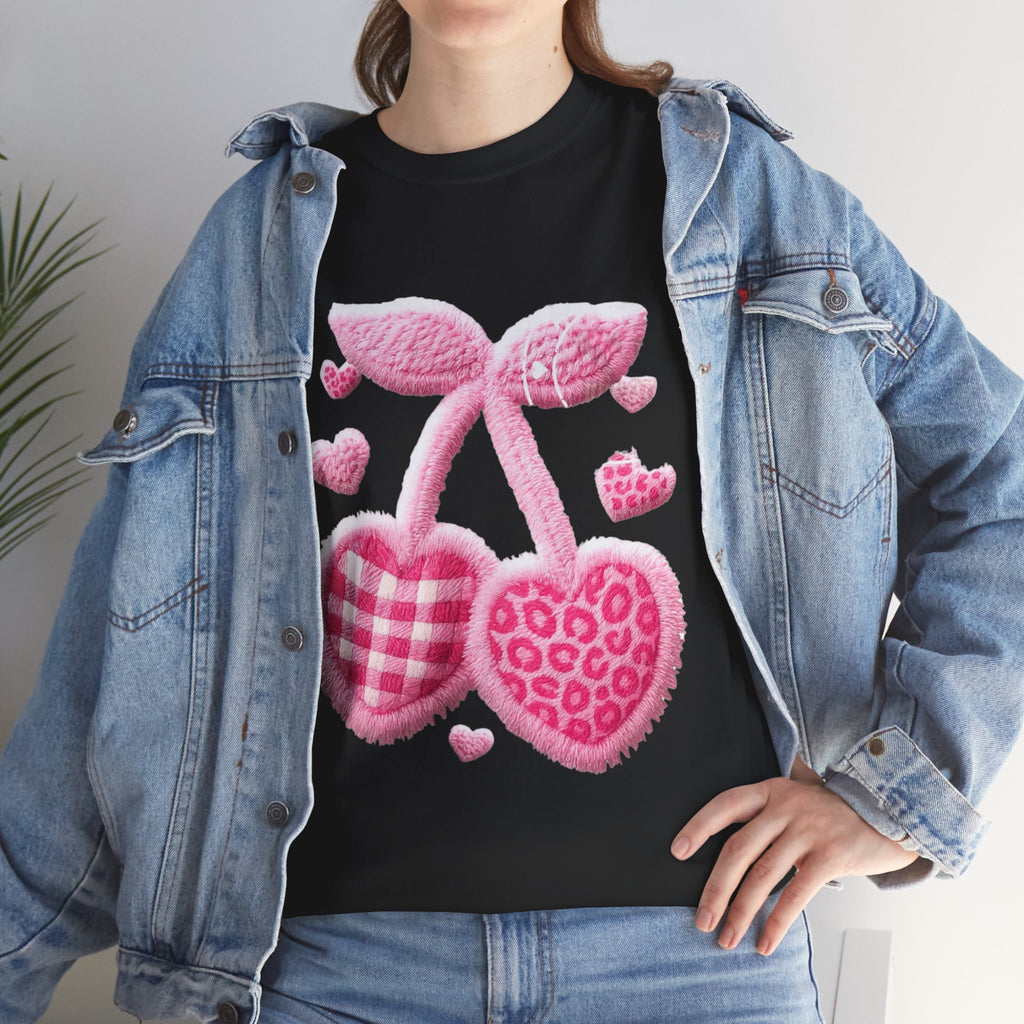 Pink Heart Cherries Tee  LOVE Graphic Valentine T-Shirt