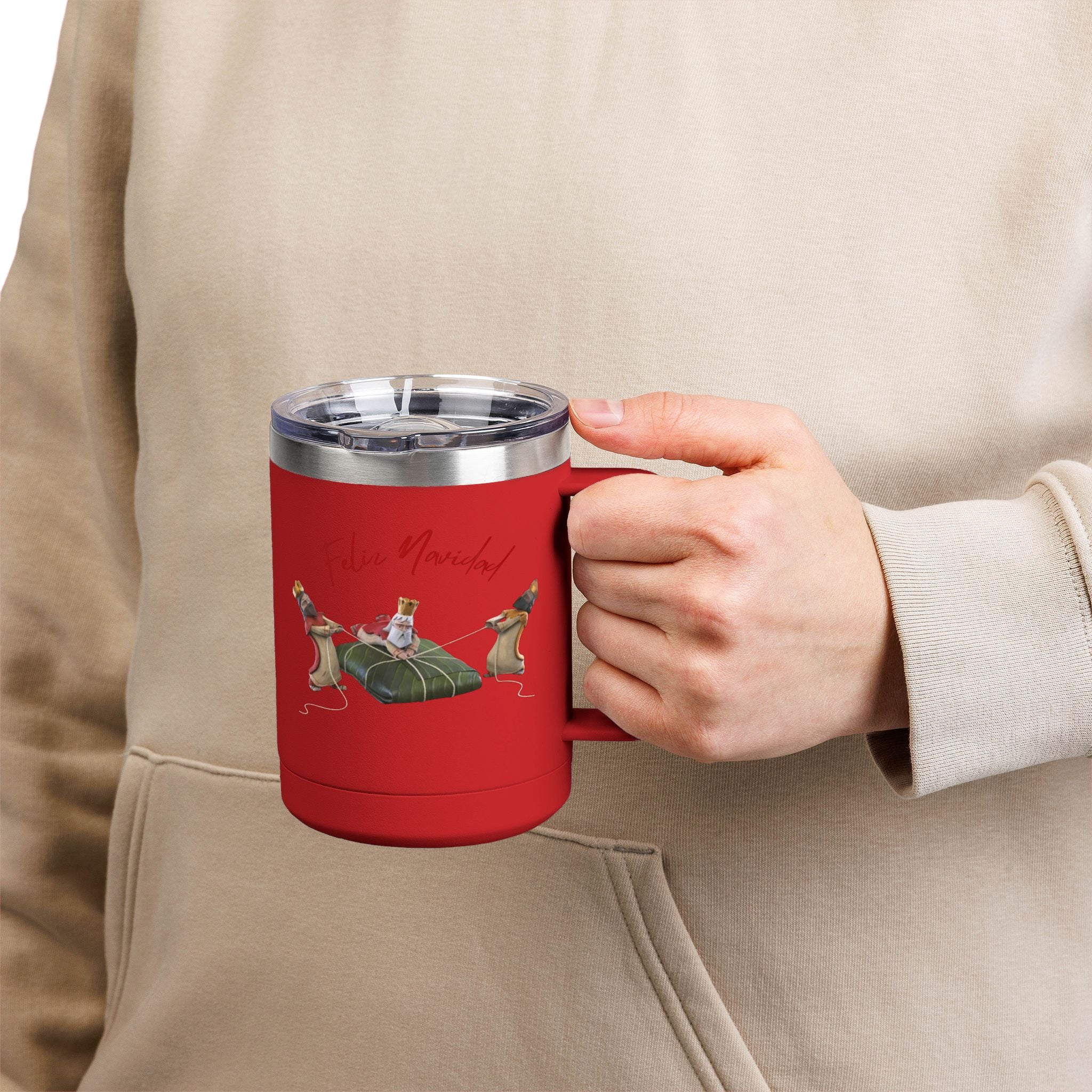 3 KINGS Holiday Travel Tumbler — 'Feliz Navidad' Dachshund Santa Design Coffee Cup for Fun Celebrations
