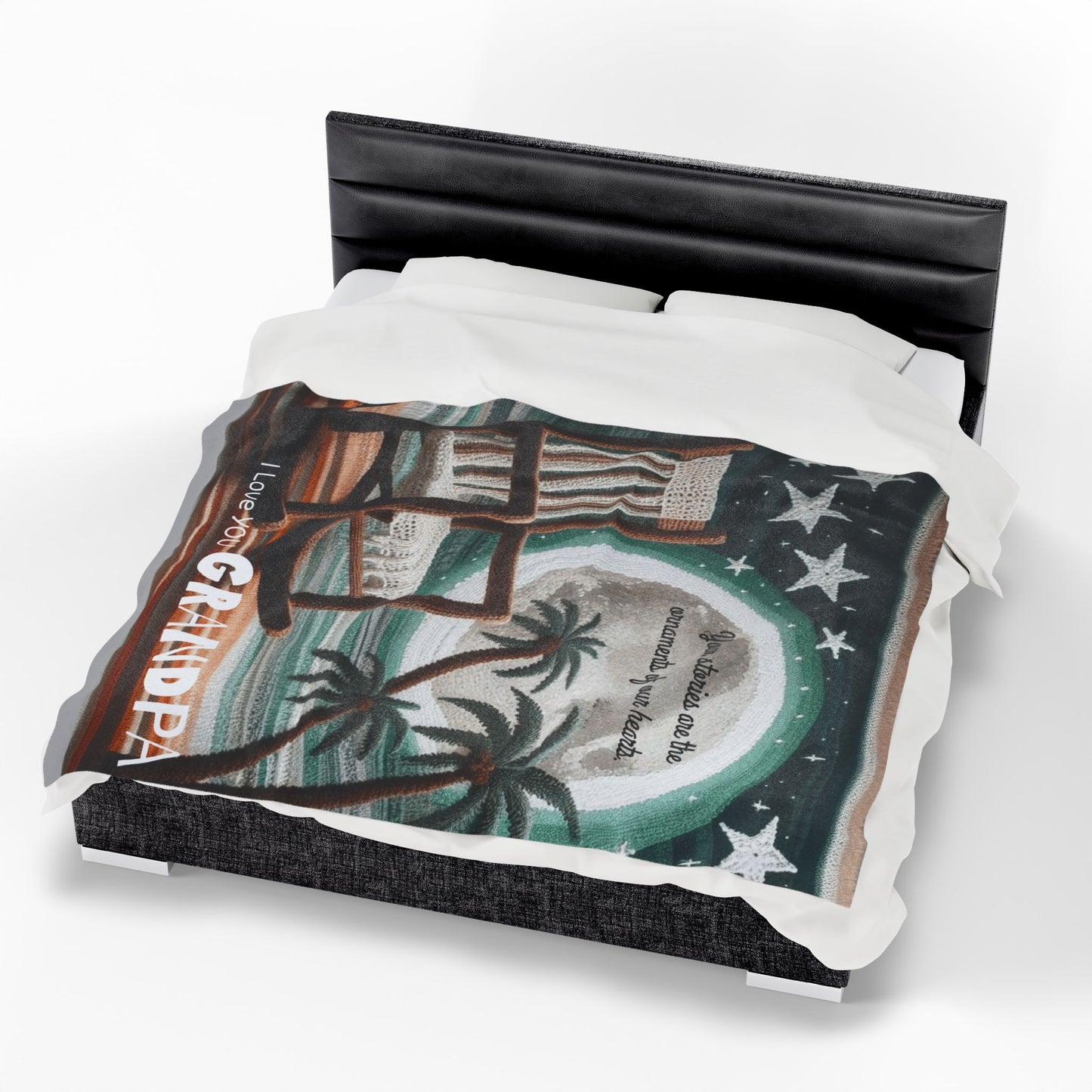 I Love You Grandpa Velveteen Plush Blanket — 'Your stories are the ornaments of our hearts' Rocking Chair Design