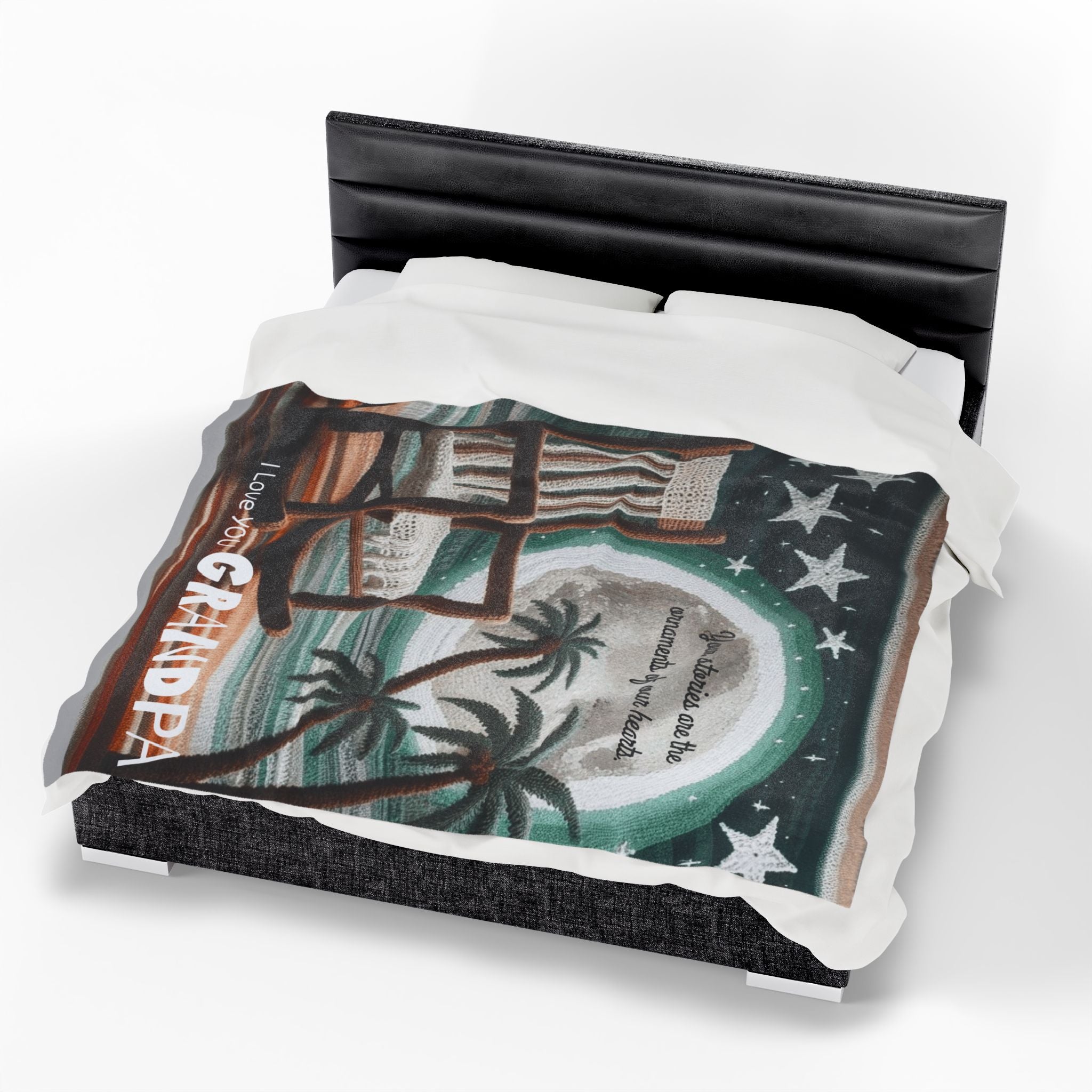 I Love You Grandpa Velveteen Plush Blanket — 'Your stories are the ornaments of our hearts' Rocking Chair Design