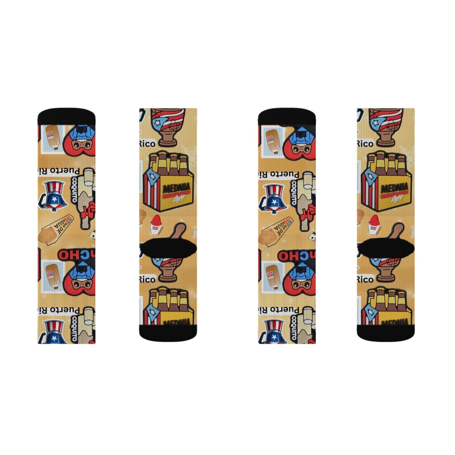 Puerto Rico Graphic Socks  Cute Island Icons Sublimation Crew Socks