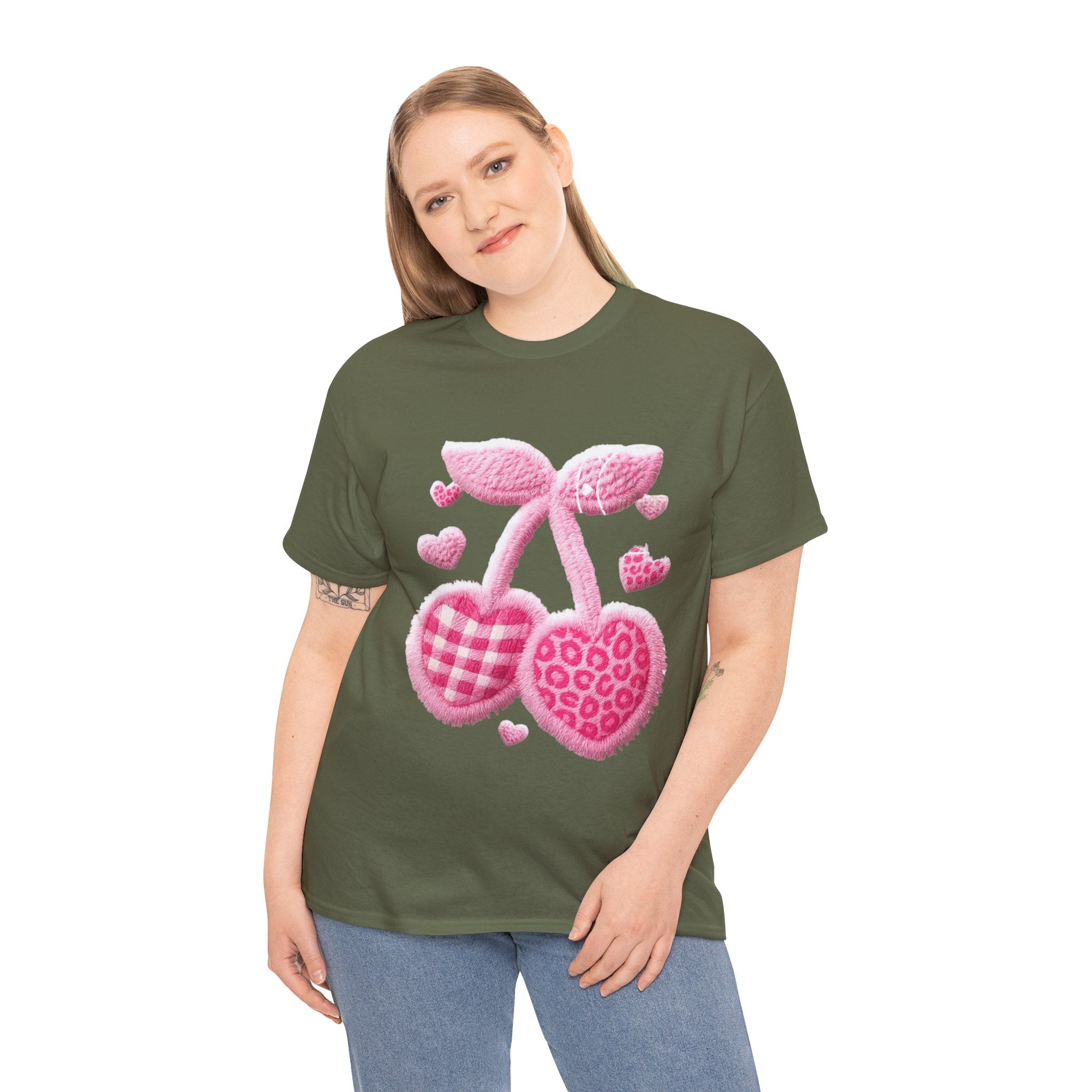 Pink Heart Cherries Tee  LOVE Graphic Valentine T-Shirt