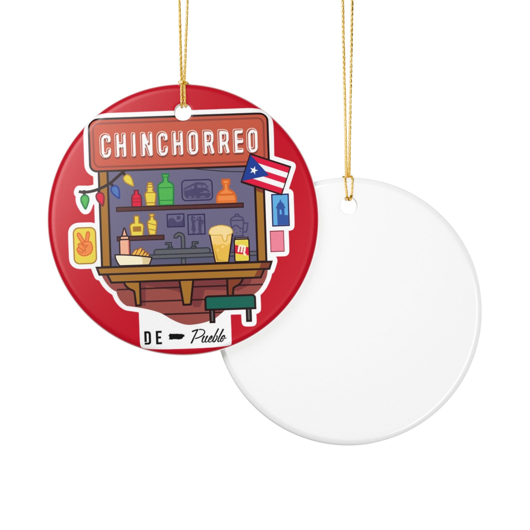 Chinchorreando Ceramic Christmas Ornament - Puerto Rican Decor
