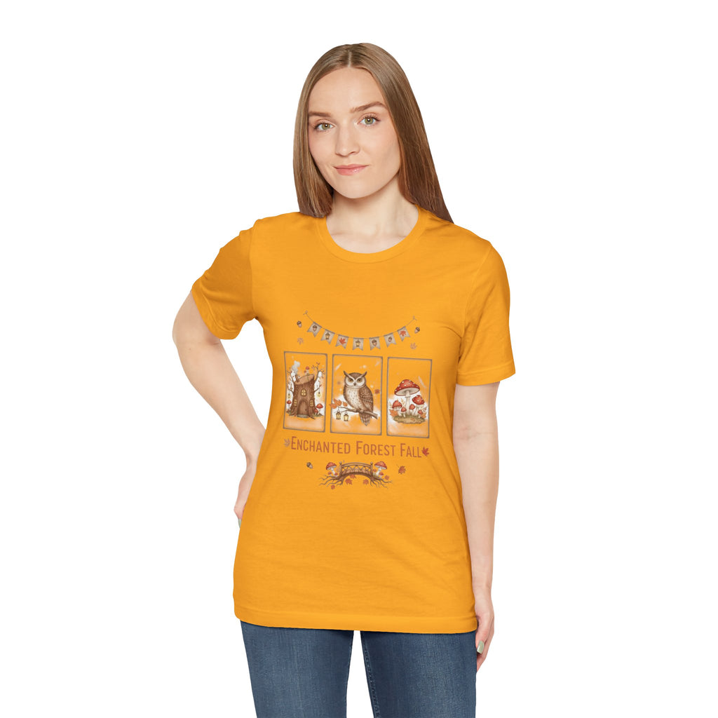 Enchanted Forest Fall Tee, Cute Owl Shirt, Autumn Graphic Tee, Nature Lover Gift, Cozy Fall Apparel, Wildlife T-Shirt, Unisex Fall Top