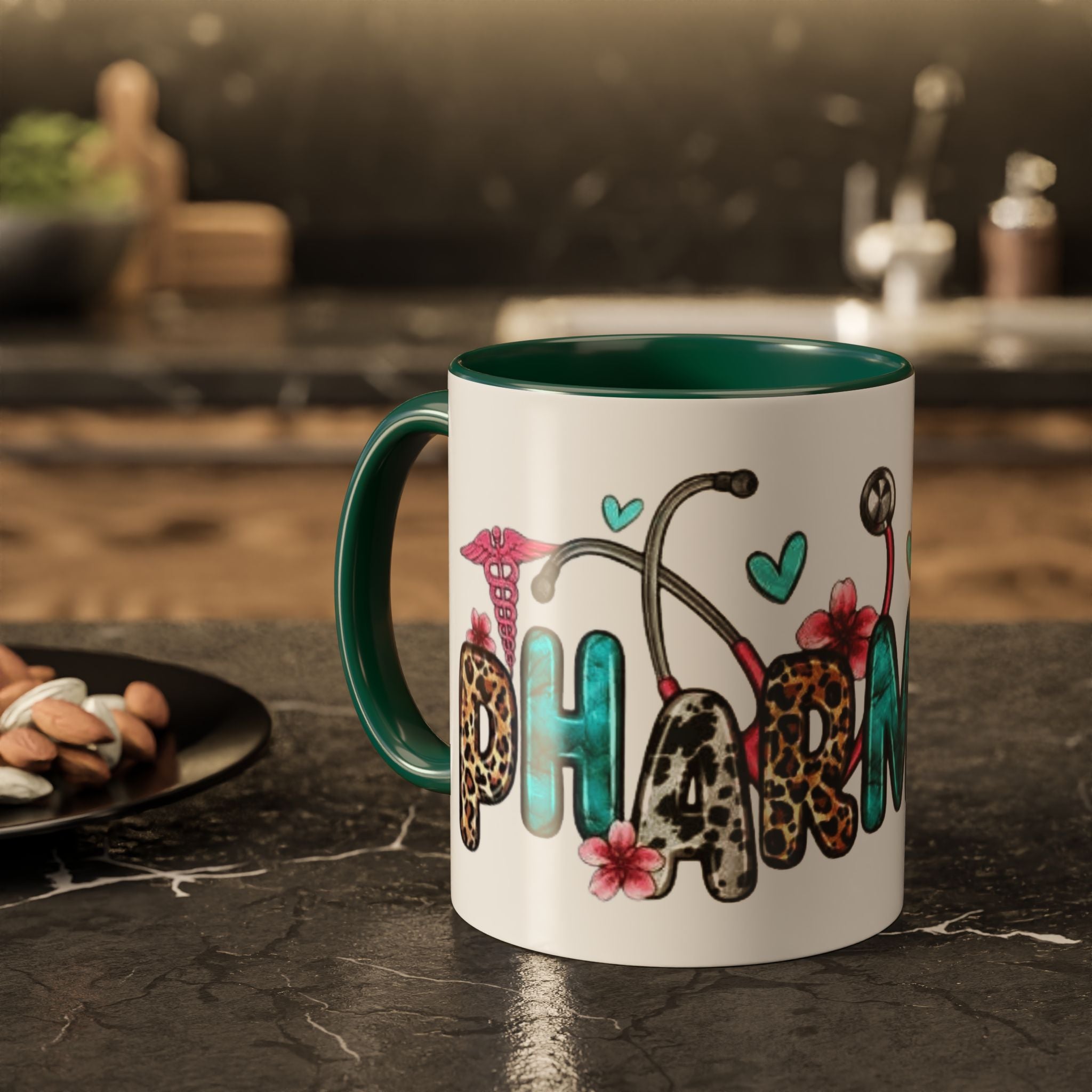 Pharmacy Nurse Coffee Mug — Cute Leopard & Teal Medical Design (11oz/15oz)Christmas mug for all healthcare heroes