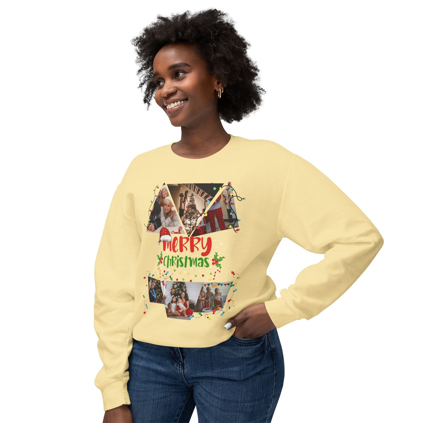 Christmas Photo Collage Sweatshirt — "Merry Christmas" Holiday Crewneck