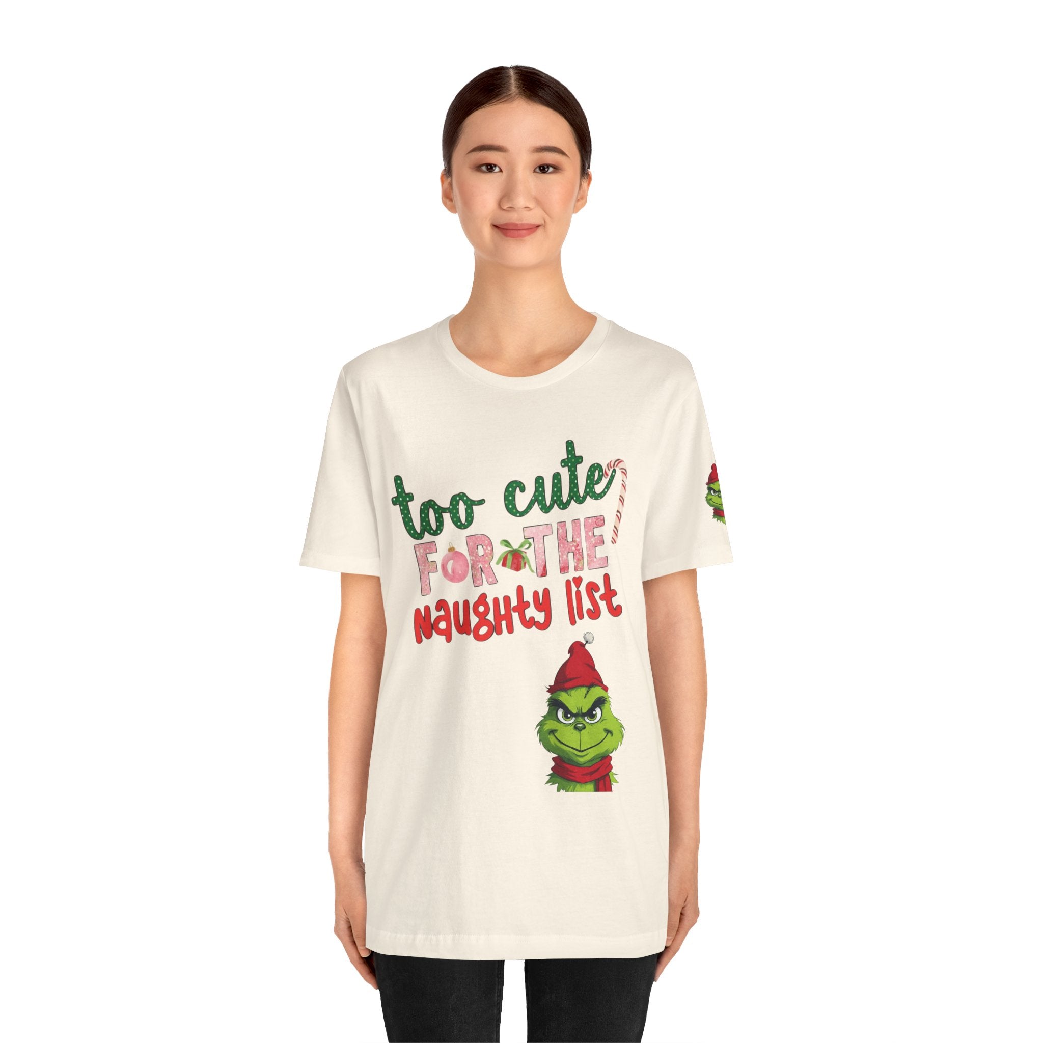 Christmas T-Shirts and Sweatshirts Collection Cute Grinch Holiday Tee 'Too Cute for the Naughty List' Unisex Jersey T-Shirt