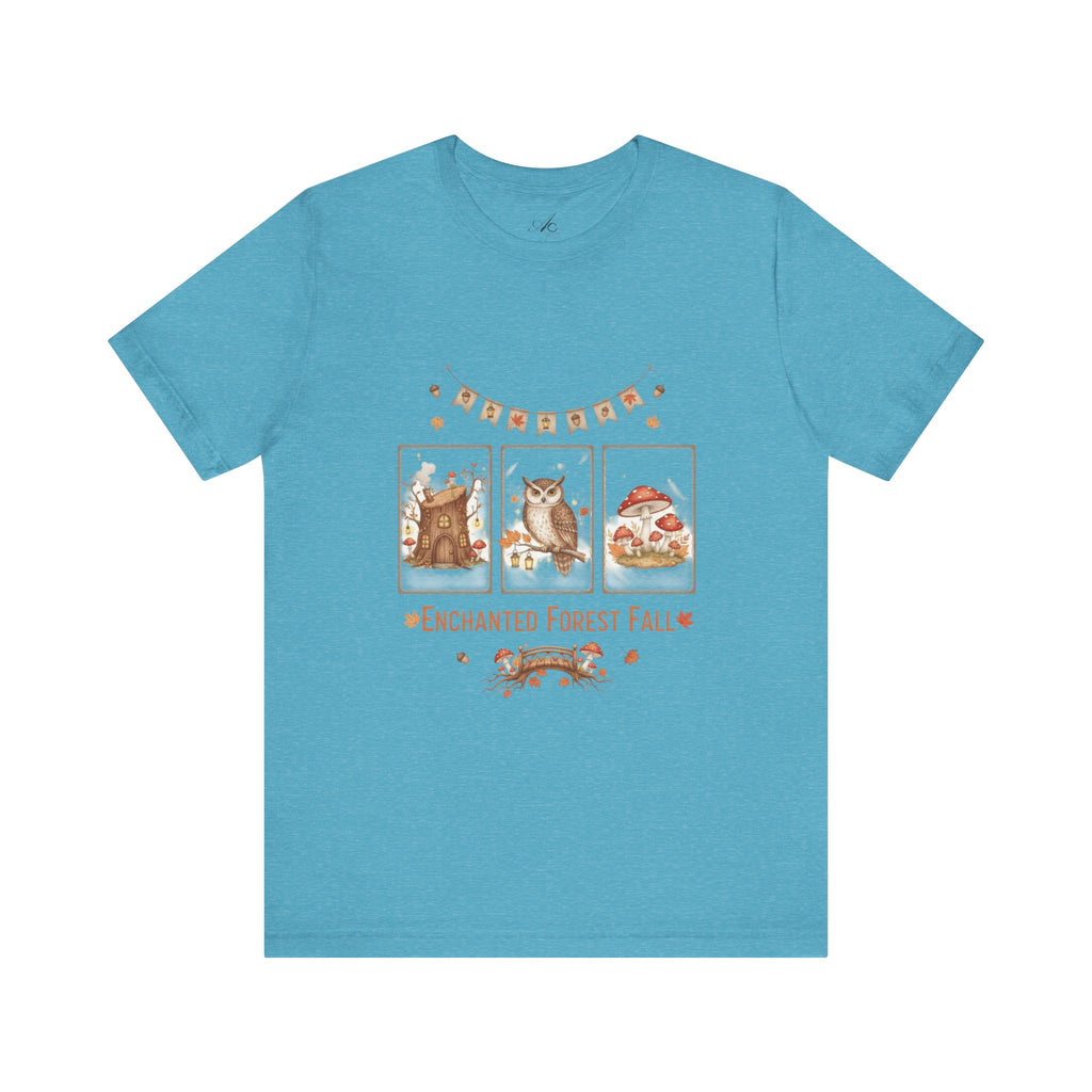 Enchanted Forest Fall Tee, Cute Owl Shirt, Autumn Graphic Tee, Nature Lover Gift, Cozy Fall Apparel, Wildlife T-Shirt, Unisex Fall Top