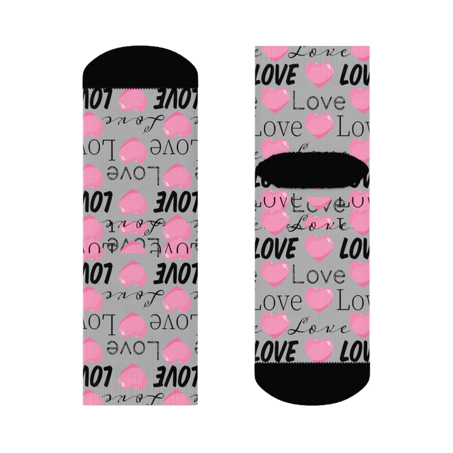 Love Heart Crew Socks — Pink Script Pattern Valentine's Day Socks