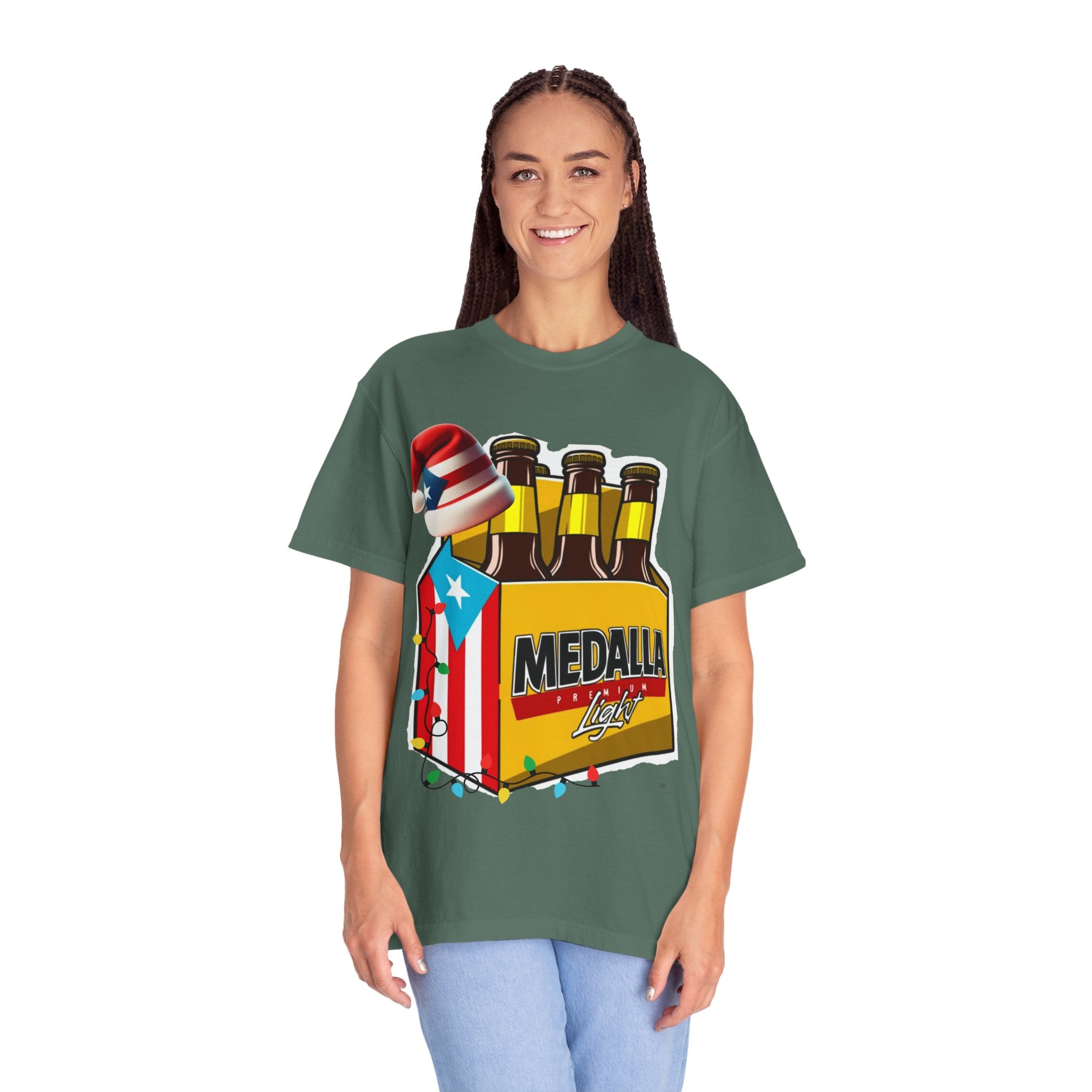 Medalla Light Beer T-Shirt  Navidad Boricua Holiday Tee Puerto Rico’s Navidades