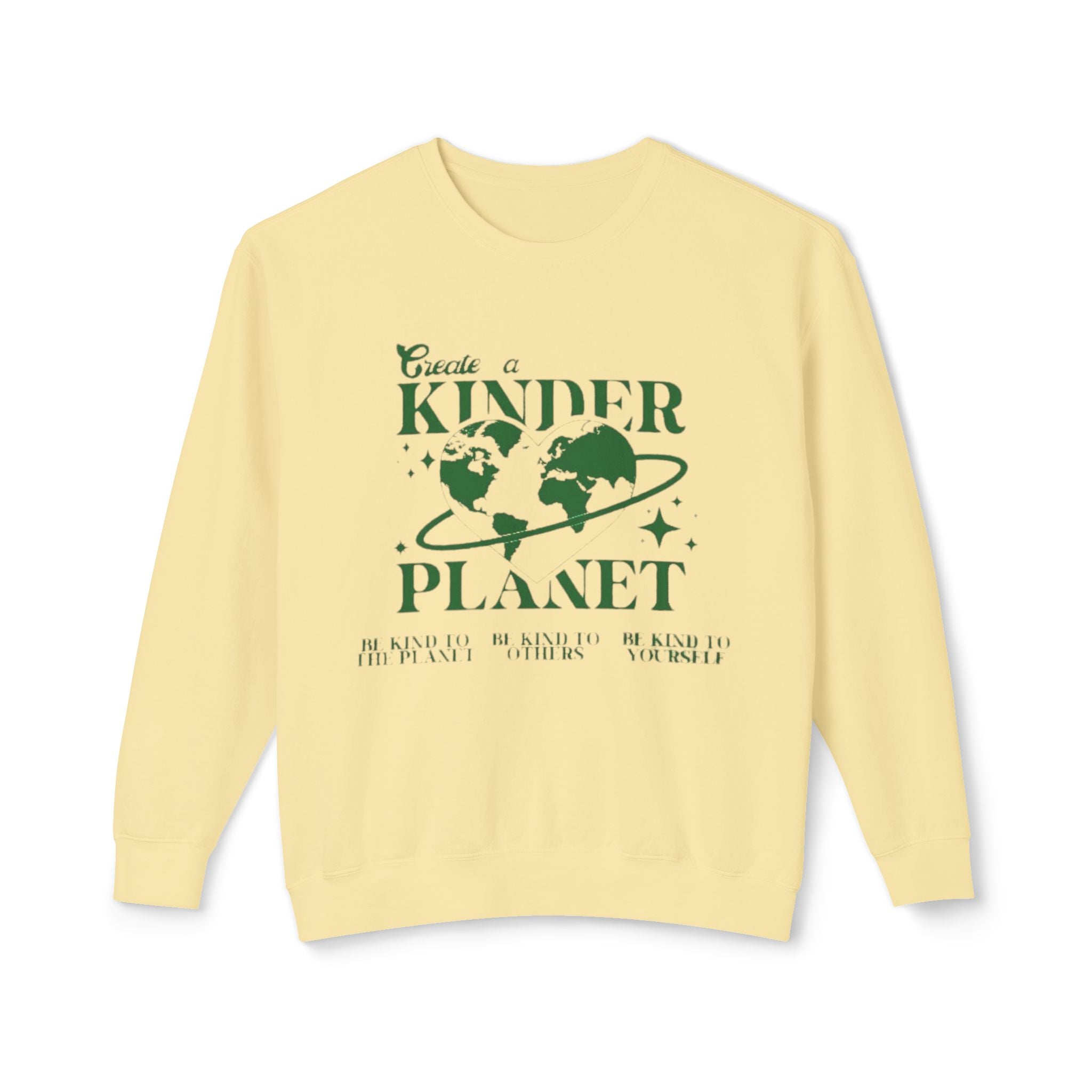 Kinder Planet Crewneck Sweatshirt Eco-Friendly Earth Day Graphic Pullover